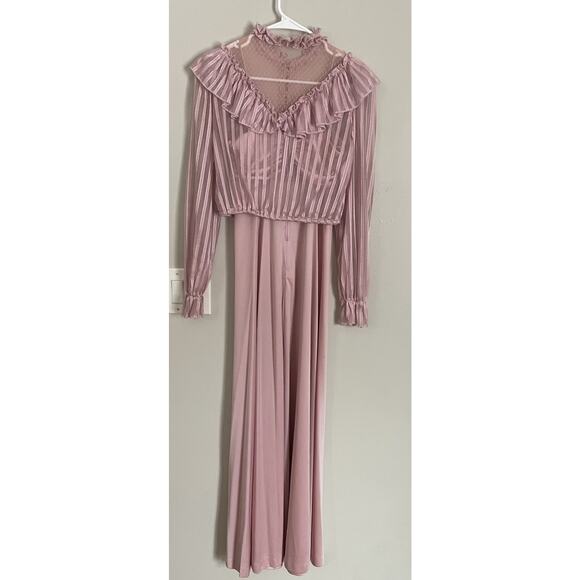 Vintage Boho Pink Lace Two Piece Dress Set Victorian Revival Prairie Style Sz 8 - Picture 3 of 16